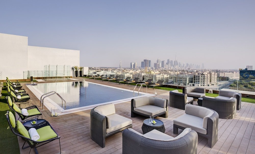 Rooftop Pool with Port Rashid Views
